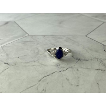 925 Sterling Silver Blue & White Sapphire Ring Size 6.5