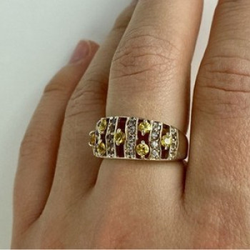 925 Sterling Silver Citrine & Quartz Ring Size 8.5