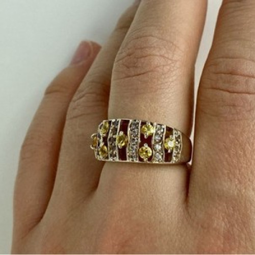 925 Sterling Silver Citrine & Quartz Ring Size 8.5