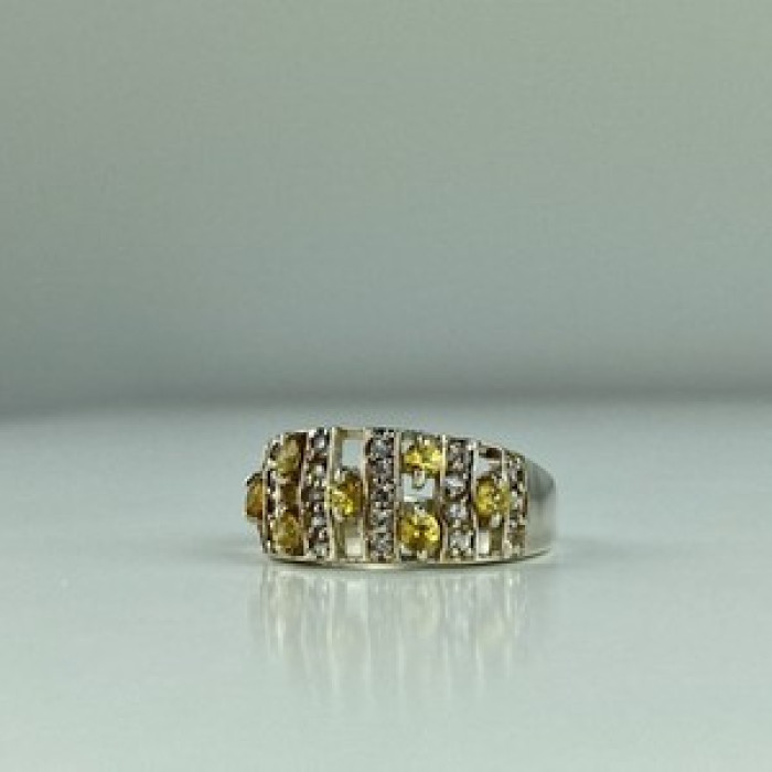 925 Sterling Silver Citrine & Quartz Ring Size 8.5