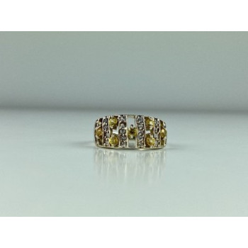 925 Sterling Silver Citrine & Quartz Ring Size 8.5