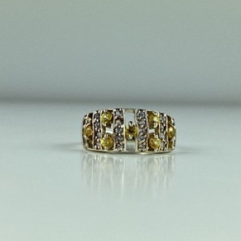 925 Sterling Silver Citrine & Quartz Ring Size 8.5