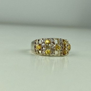 925 Sterling Silver Citrine & Quartz Ring Size 8.5