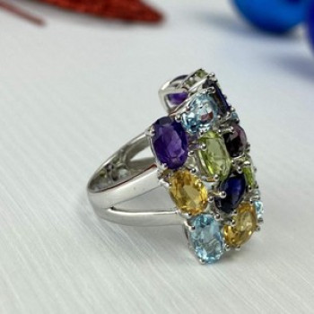 925 Sterling Silver Multi Gemstones Ring Size 6.5