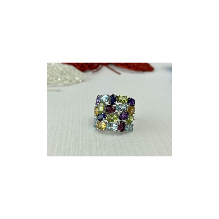 925 Sterling Silver Multi Gemstones Ring Size 6.5