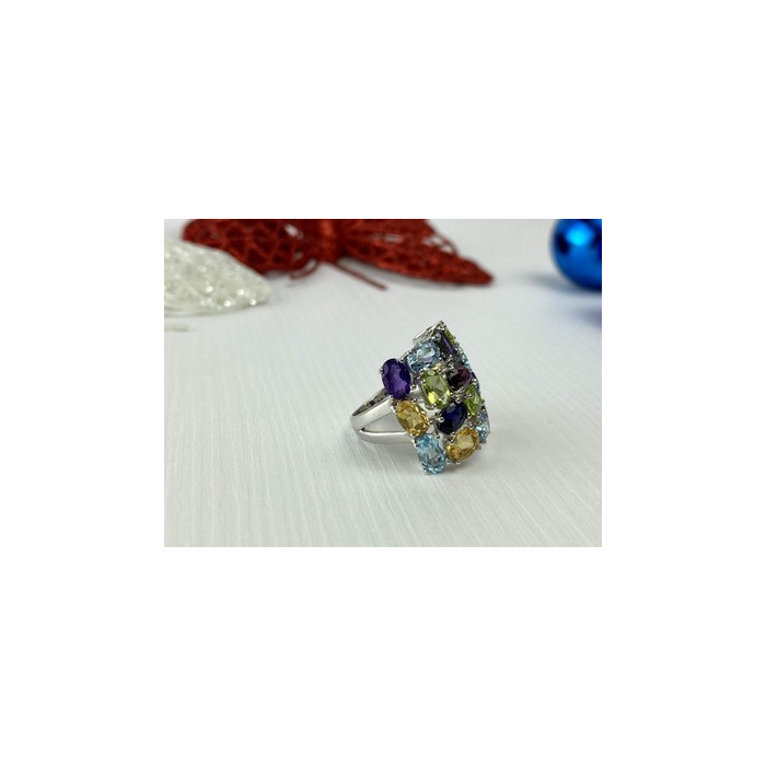 925 Sterling Silver Multi Gemstones Ring Size 6.5