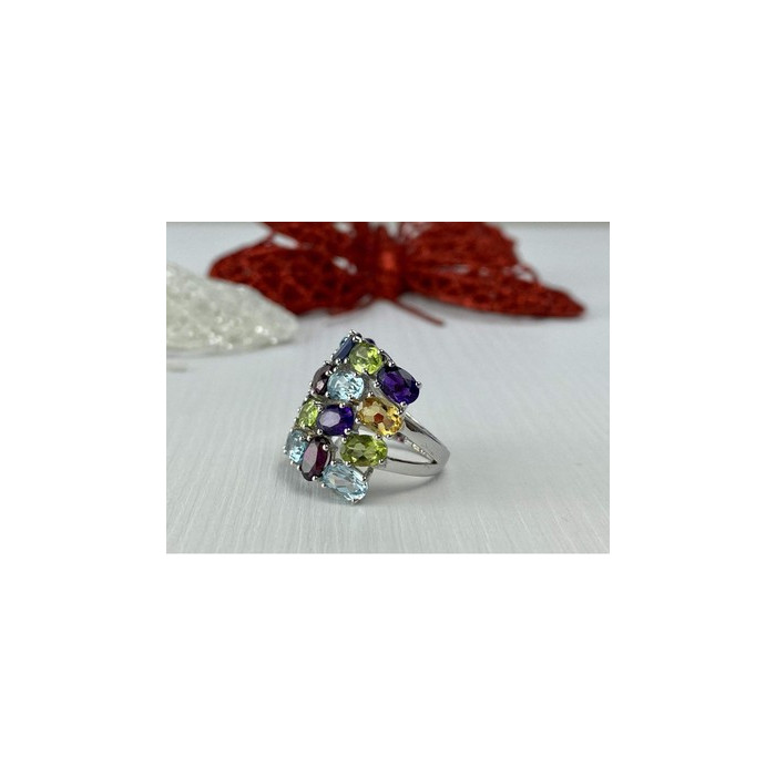 925 Sterling Silver Multi Gemstones Ring Size 6.5