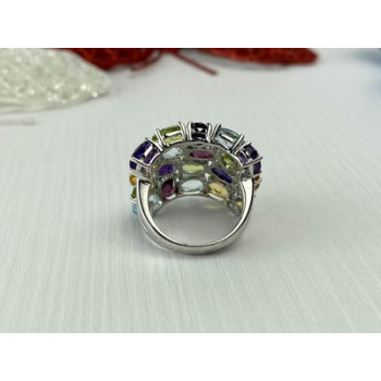 925 Sterling Silver Multi Gemstones Ring Size 6.5