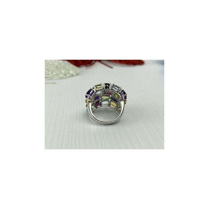 925 Sterling Silver Multi Gemstones Ring Size 6.5