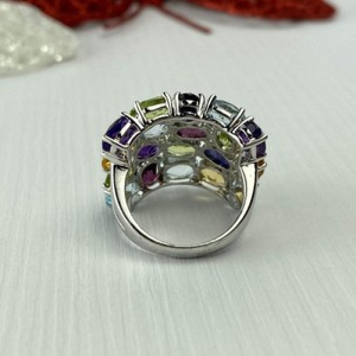 925 Sterling Silver Multi Gemstones Ring Size 6.5