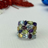 925 Sterling Silver Multi Gemstones Ring Size 6.5