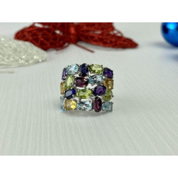 925 Sterling Silver Multi Gemstones Ring Size 6.5