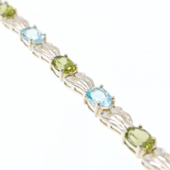 925 Sterling Silver Topaz & Peridot Bracelet Size 7.5 IN