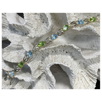 925 STERLING SILVER TOPAZ & PERIDOT BRACELET SIZE 7.5 IN
