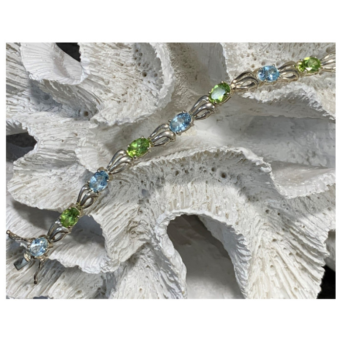 925 STERLING SILVER TOPAZ & PERIDOT BRACELET SIZE 7.5 IN