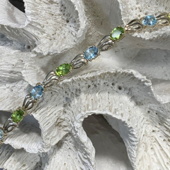 925 Sterling Silver Topaz & Peridot Bracelet Size 7.5 IN