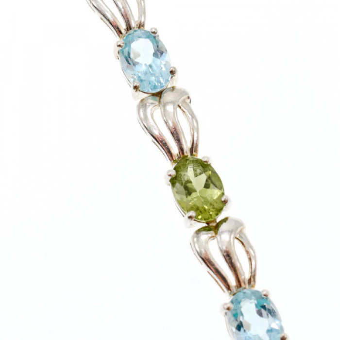 925 Sterling Silver Topaz & Peridot Bracelet Size 7.5 IN