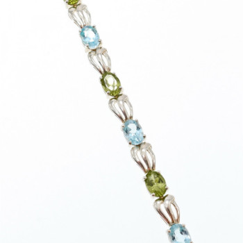 925 Sterling Silver Topaz & Peridot Bracelet Size 7.5 IN