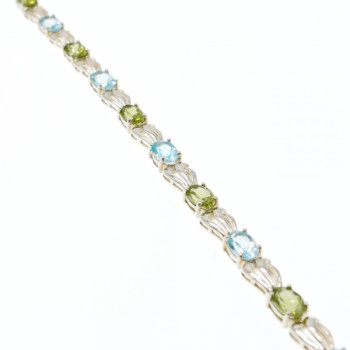 925 Sterling Silver Topaz & Peridot Bracelet Size 7.5 IN