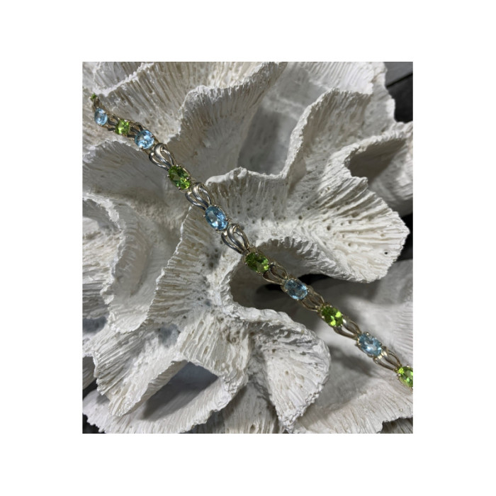 925 STERLING SILVER TOPAZ & PERIDOT BRACELET SIZE 7.5 IN