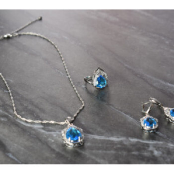 925 Sterling Silver Blue CZ ( Imitation Topaz ) SET