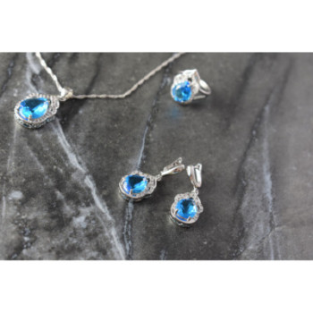 925 STERLING SILVER BLUE CZ ( IMITATION TOPAZ ) SET