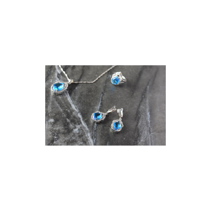 925 STERLING SILVER BLUE CZ ( IMITATION TOPAZ ) SET