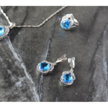 925 Sterling Silver Blue CZ ( Imitation Topaz ) SET