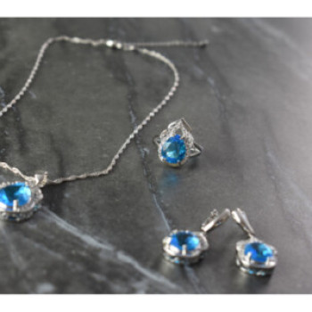 925 Sterling Silver Blue CZ ( Imitation Topaz ) SET