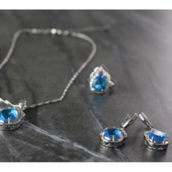 925 Sterling Silver Blue CZ ( Imitation Topaz ) SET
