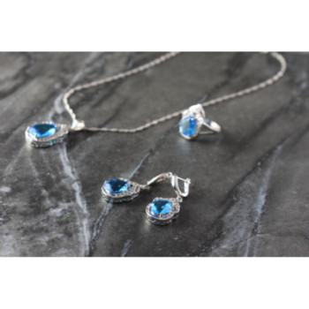 925 STERLING SILVER BLUE CZ ( IMITATION TOPAZ ) SET
