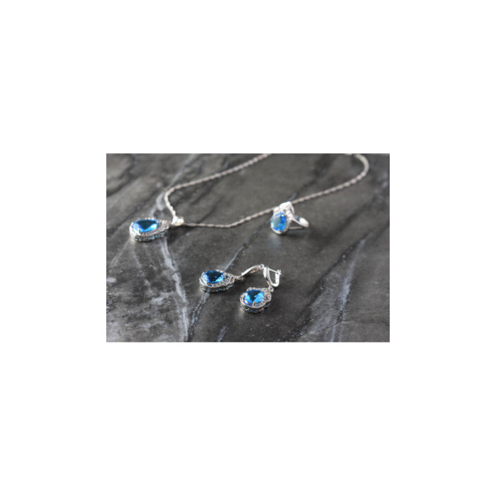 925 STERLING SILVER BLUE CZ ( IMITATION TOPAZ ) SET