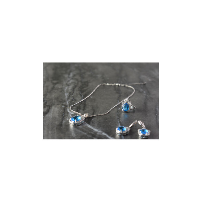 925 STERLING SILVER BLUE CZ ( IMITATION TOPAZ ) SET