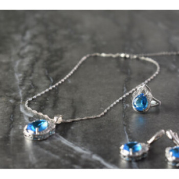 925 Sterling Silver Blue CZ ( Imitation Topaz ) SET
