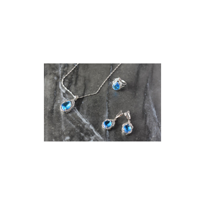 925 STERLING SILVER BLUE CZ ( IMITATION TOPAZ ) SET