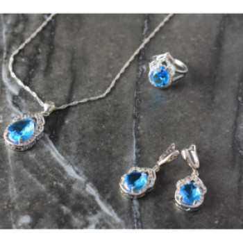 925 Sterling Silver Blue CZ ( Imitation Topaz ) SET