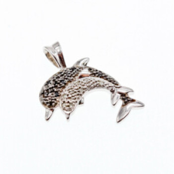 925 Sterling Silver Spinel Dolphins Pendant