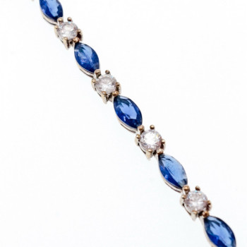 925 Sterling Silver Blue Spinel & CZ Bracelet Size 7.5 IN