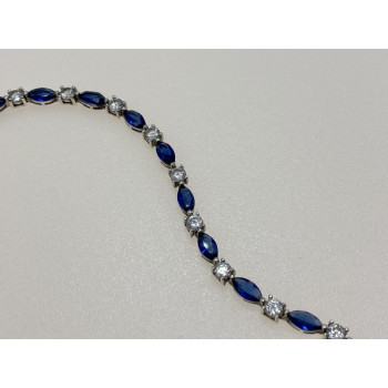 925 STERLING SILVER BLUE SPINEL & CZ BRACELET SIZE 7.5 IN