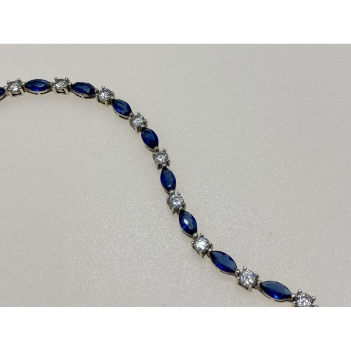 925 STERLING SILVER BLUE SPINEL & CZ BRACELET SIZE 7.5 IN