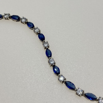 925 Sterling Silver Blue Spinel & CZ Bracelet Size 7.5 IN