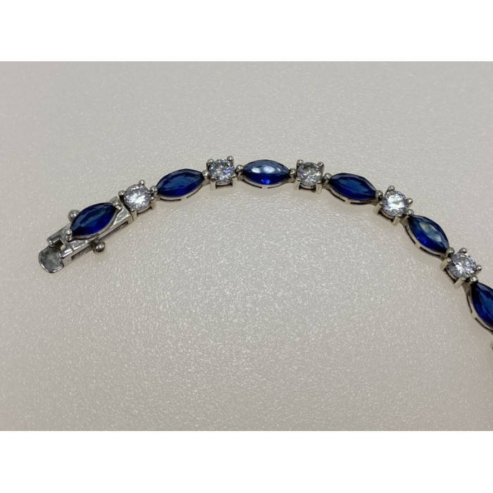925 STERLING SILVER BLUE SPINEL & CZ BRACELET SIZE 7.5 IN