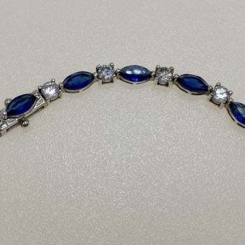 925 Sterling Silver Blue Spinel & CZ Bracelet Size 7.5 IN