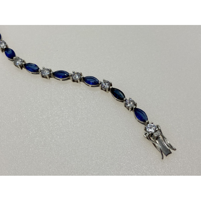 925 STERLING SILVER BLUE SPINEL & CZ BRACELET SIZE 7.5 IN