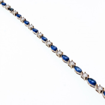 925 Sterling Silver Blue Spinel & CZ Bracelet Size 7.5 IN