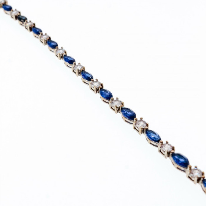 925 Sterling Silver Blue Spinel & CZ Bracelet Size 7.5 IN