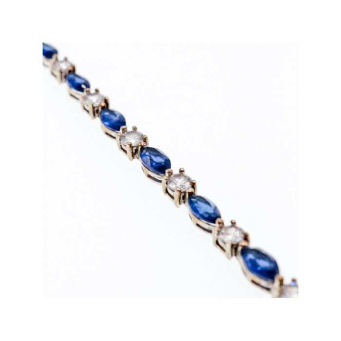 925 STERLING SILVER BLUE SPINEL & CZ BRACELET SIZE 7.5 IN