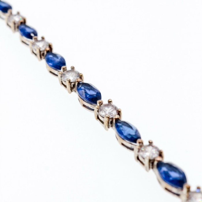 925 Sterling Silver Blue Spinel & CZ Bracelet Size 7.5 IN