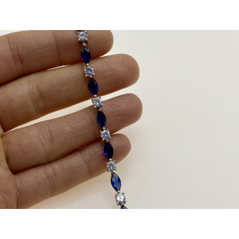 925 STERLING SILVER BLUE SPINEL & CZ BRACELET SIZE 7.5 IN
