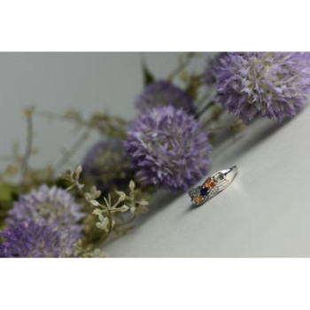 925 Sterling Silver Multi Gemstones Ring Size 9.5